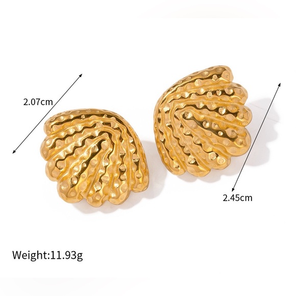 18K Gold Textured Earrings*Shell Earrings*Beach Jewelry*Vintage Earrings - Picture 5 of 5